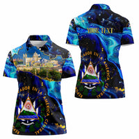 El Salvador Country Pride Women Polo Shirt Map Flag and National Emblem Art in Cosmic Blue - Wonder Print Shop