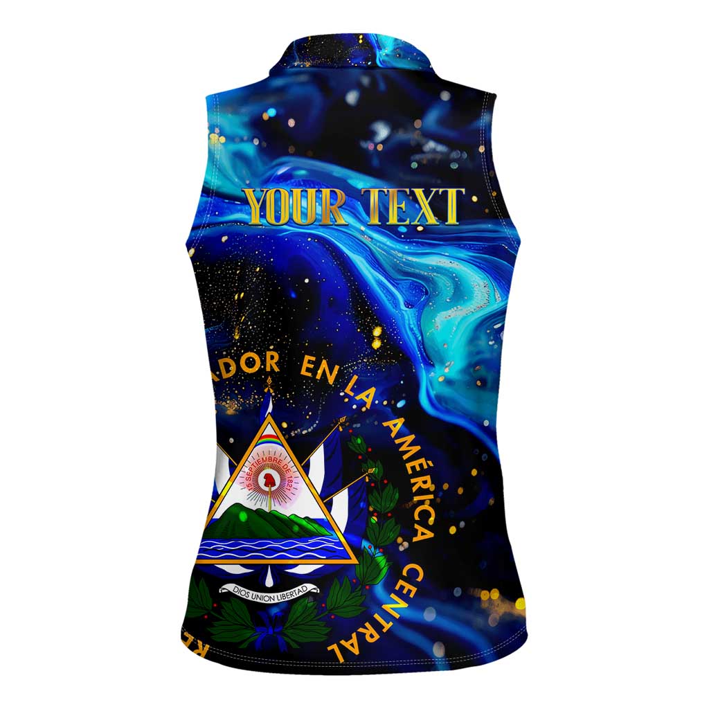 El Salvador Country Pride Women Sleeveless Polo Shirt Map Flag and National Emblem Art in Cosmic Blue - Wonder Print Shop