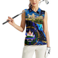 El Salvador Country Pride Women Sleeveless Polo Shirt Map Flag and National Emblem Art in Cosmic Blue - Wonder Print Shop