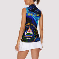 El Salvador Country Pride Women Sleeveless Polo Shirt Map Flag and National Emblem Art in Cosmic Blue - Wonder Print Shop