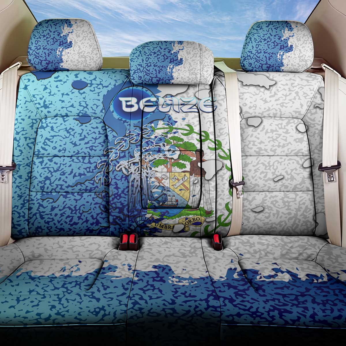 The Deep Heart Of Belize Back Car Seat Cover Belize Abstract Heritage Ocean Blue Splash Art - Wonder Print Shop