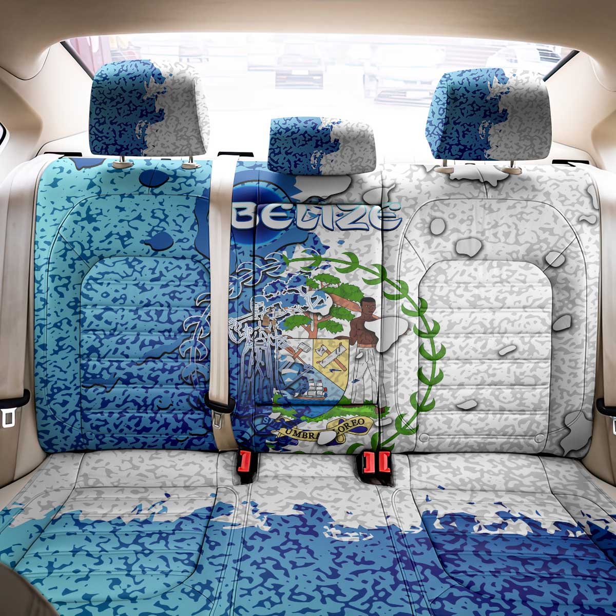 The Deep Heart Of Belize Back Car Seat Cover Belize Abstract Heritage Ocean Blue Splash Art - Wonder Print Shop