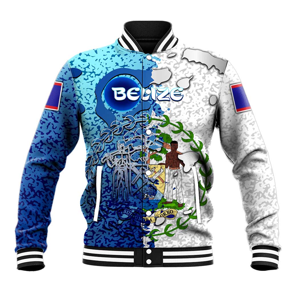 The Deep Heart Of Belize Baseball Jacket Belize Abstract Heritage Ocean Blue Splash Art - Wonder Print Shop