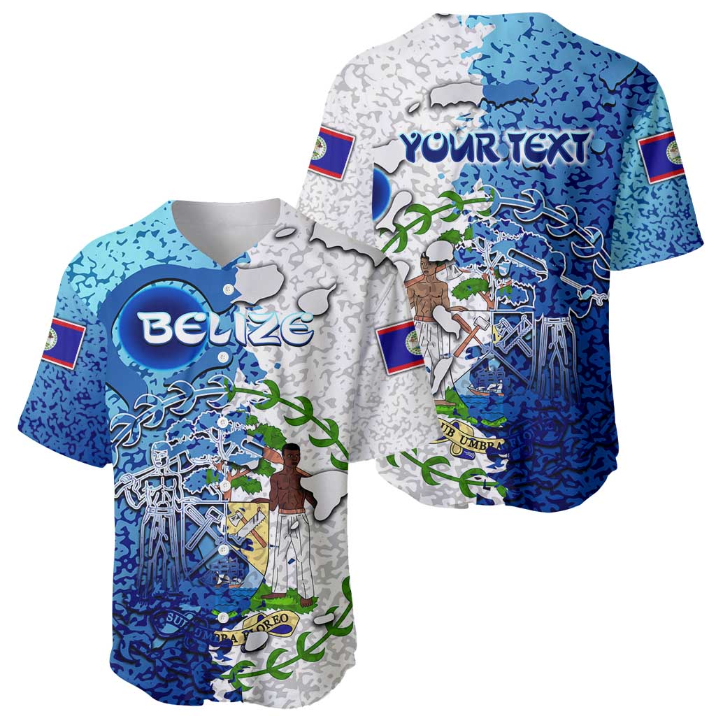 The Deep Heart Of Belize Baseball Jersey Belize Abstract Heritage Ocean Blue Splash Art - Wonder Print Shop