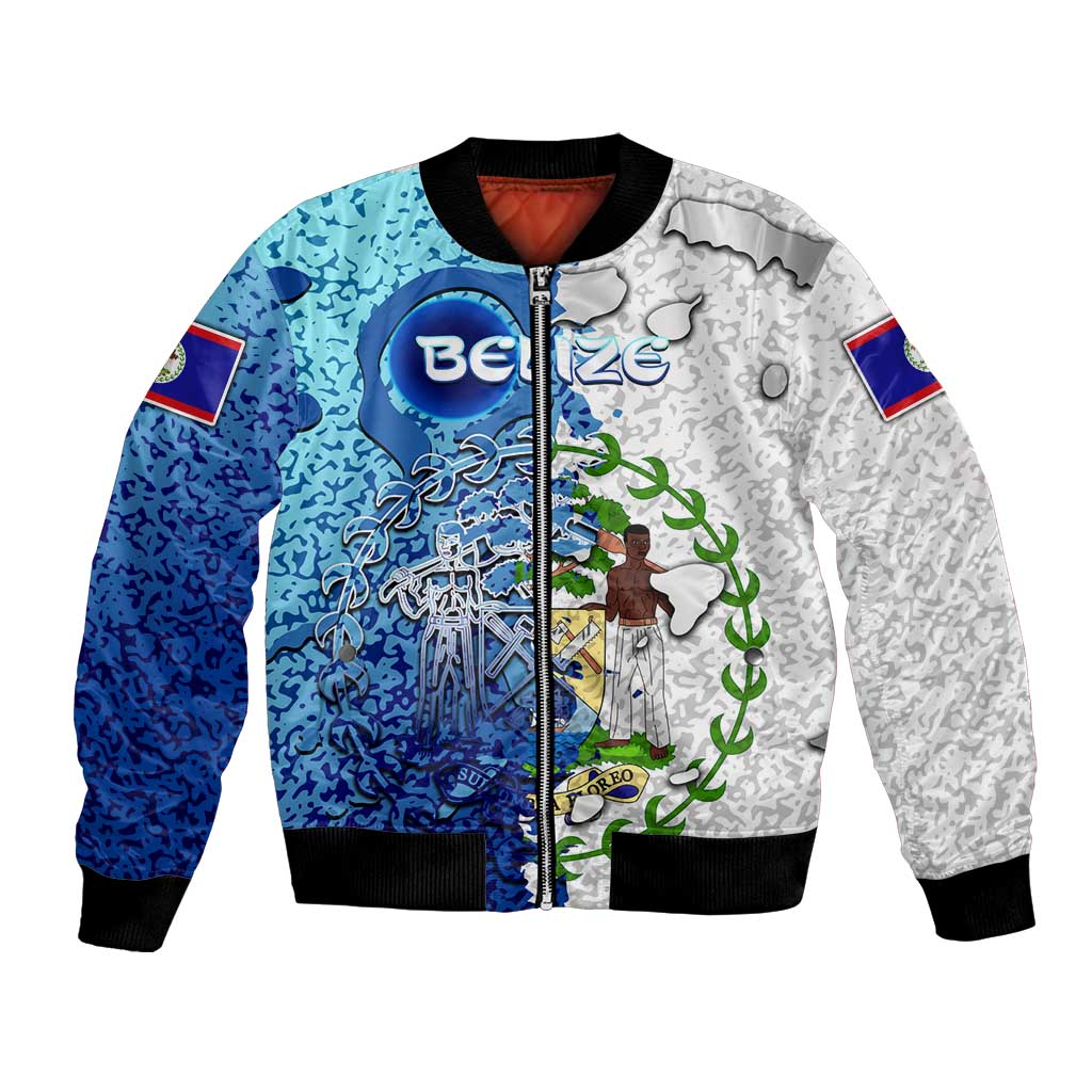The Deep Heart Of Belize Bomber Jacket Belize Abstract Heritage Ocean Blue Splash Art - Wonder Print Shop