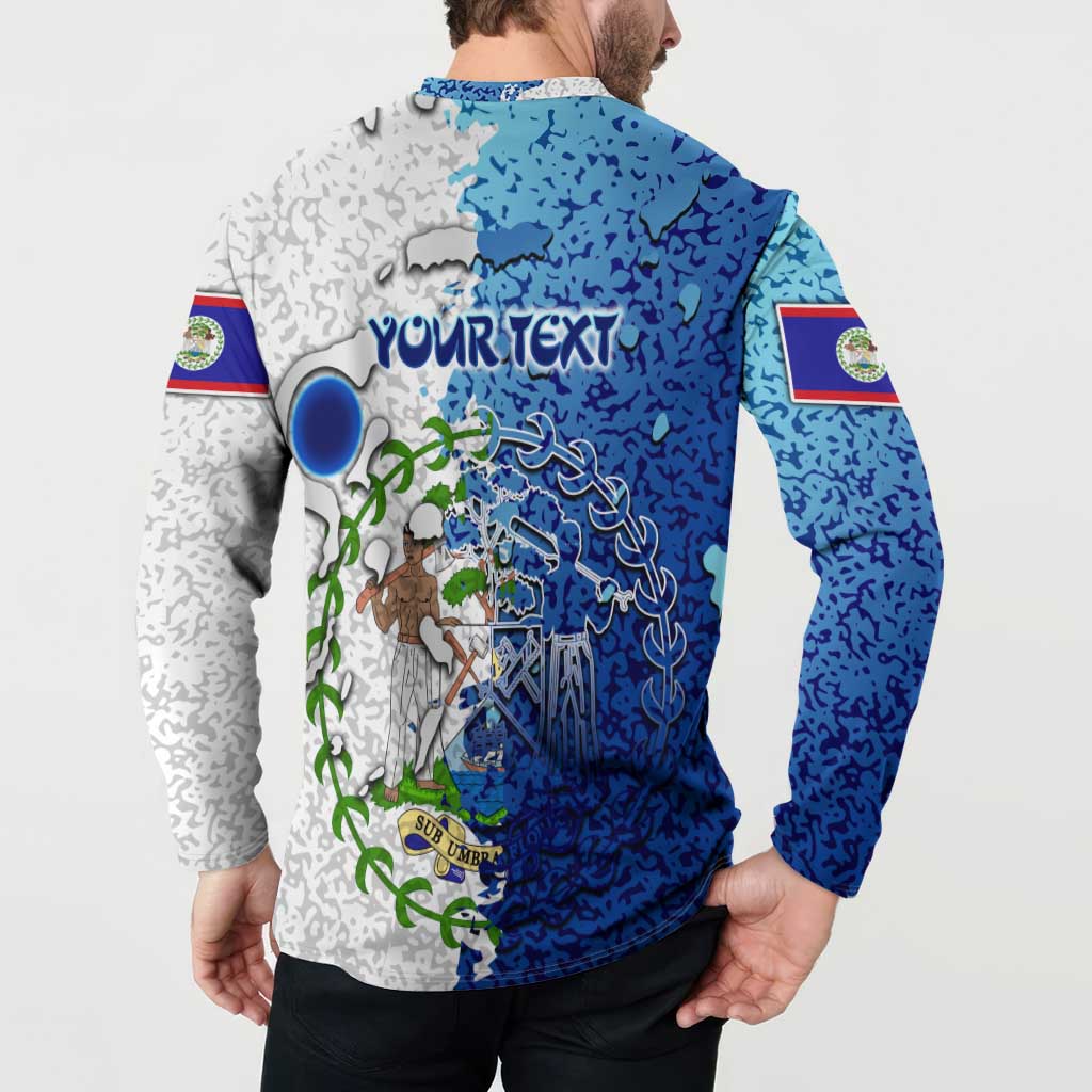 The Deep Heart Of Belize Button Sweatshirt Belize Abstract Heritage Ocean Blue Splash Art - Wonder Print Shop