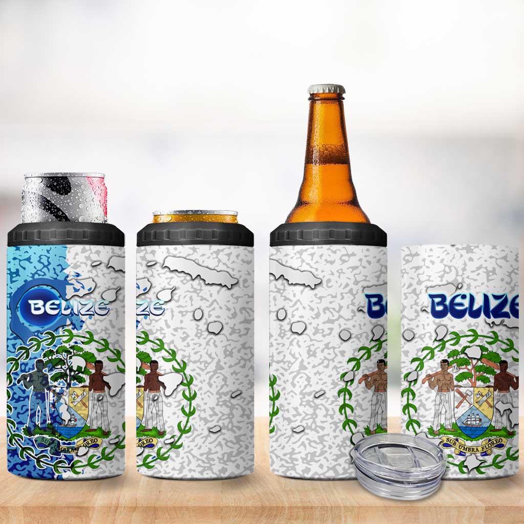 The Deep Heart Of Belize 4 in 1 Can Cooler Tumbler Belize Abstract Heritage Ocean Blue Splash Art - Wonder Print Shop