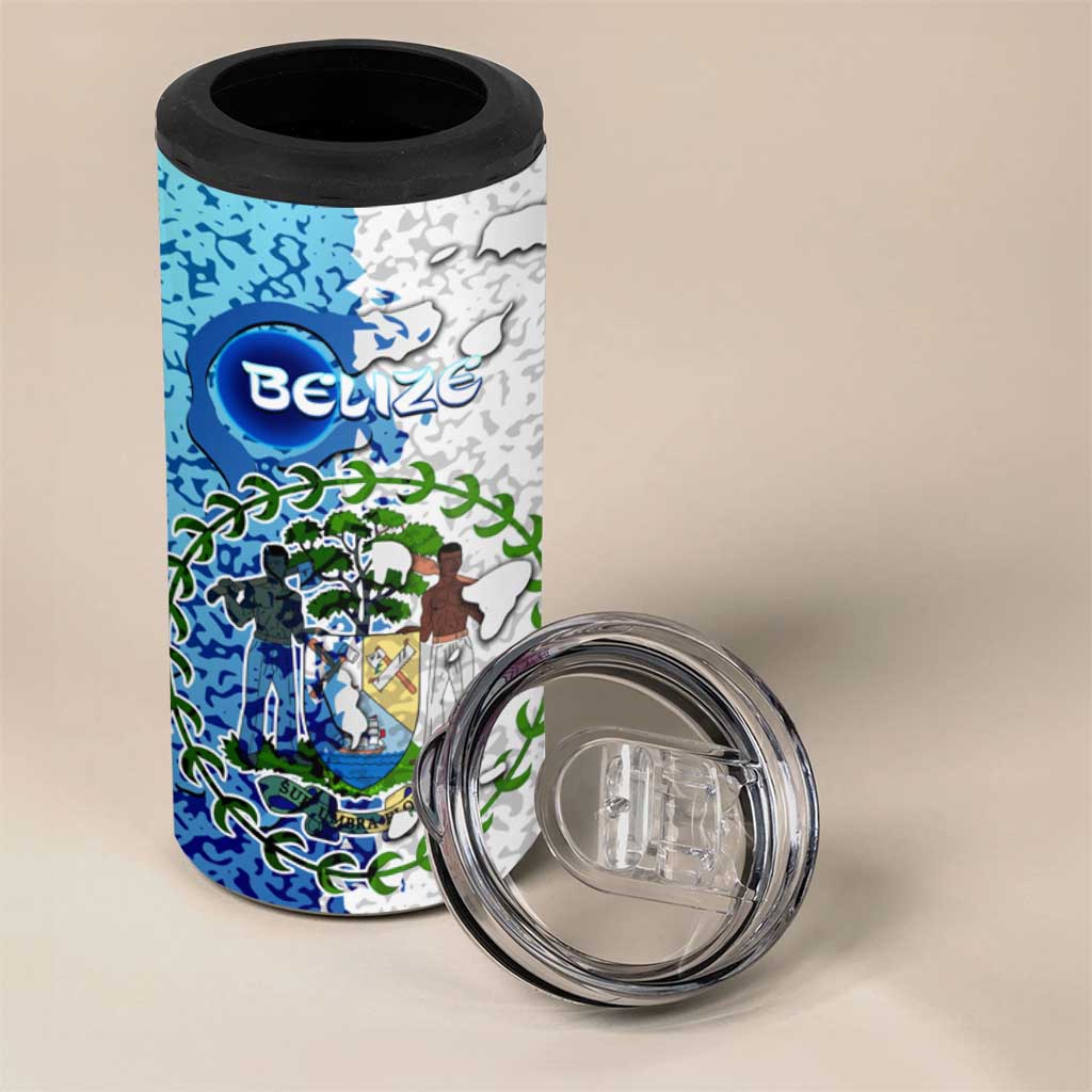 The Deep Heart Of Belize 4 in 1 Can Cooler Tumbler Belize Abstract Heritage Ocean Blue Splash Art - Wonder Print Shop