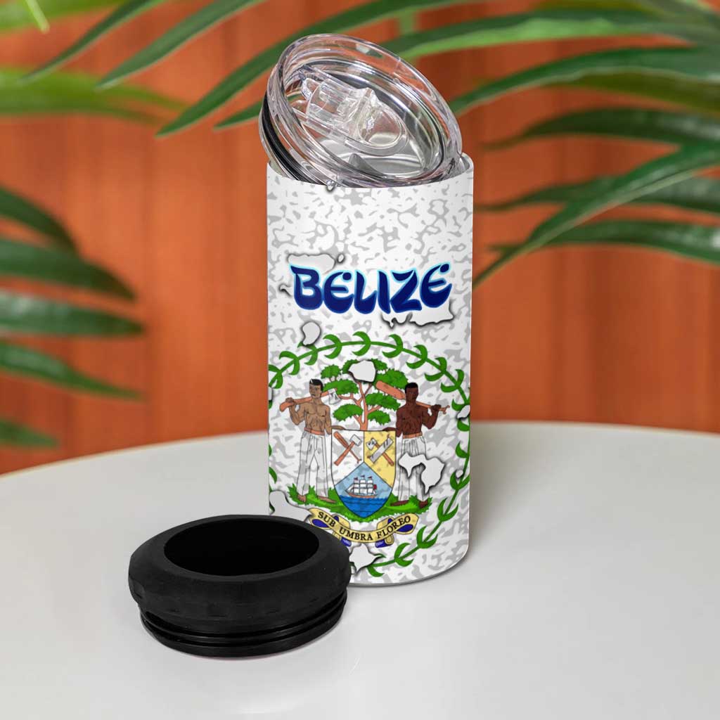 The Deep Heart Of Belize 4 in 1 Can Cooler Tumbler Belize Abstract Heritage Ocean Blue Splash Art - Wonder Print Shop