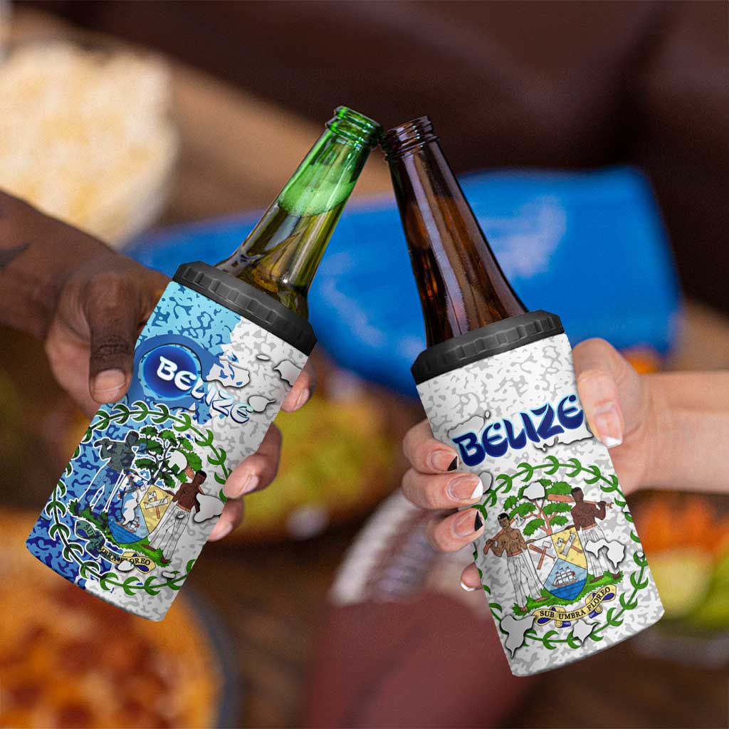 The Deep Heart Of Belize 4 in 1 Can Cooler Tumbler Belize Abstract Heritage Ocean Blue Splash Art - Wonder Print Shop