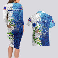 The Deep Heart Of Belize Couples Matching Long Sleeve Bodycon Dress and Hawaiian Shirt Belize Abstract Heritage Ocean Blue Splash Art - Wonder Print Shop