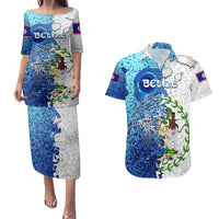 The Deep Heart Of Belize Couples Matching Puletasi and Hawaiian Shirt Belize Abstract Heritage Ocean Blue Splash Art - Wonder Print Shop