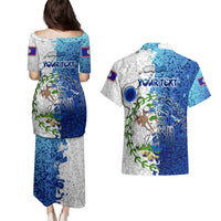 The Deep Heart Of Belize Couples Matching Puletasi and Hawaiian Shirt Belize Abstract Heritage Ocean Blue Splash Art - Wonder Print Shop