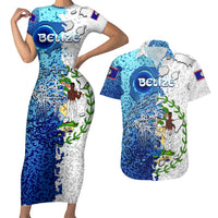 The Deep Heart Of Belize Couples Matching Short Sleeve Bodycon Dress and Hawaiian Shirt Belize Abstract Heritage Ocean Blue Splash Art - Wonder Print Shop
