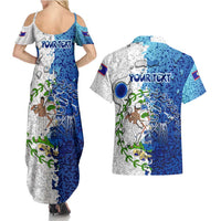 The Deep Heart Of Belize Couples Matching Summer Maxi Dress and Hawaiian Shirt Belize Abstract Heritage Ocean Blue Splash Art - Wonder Print Shop