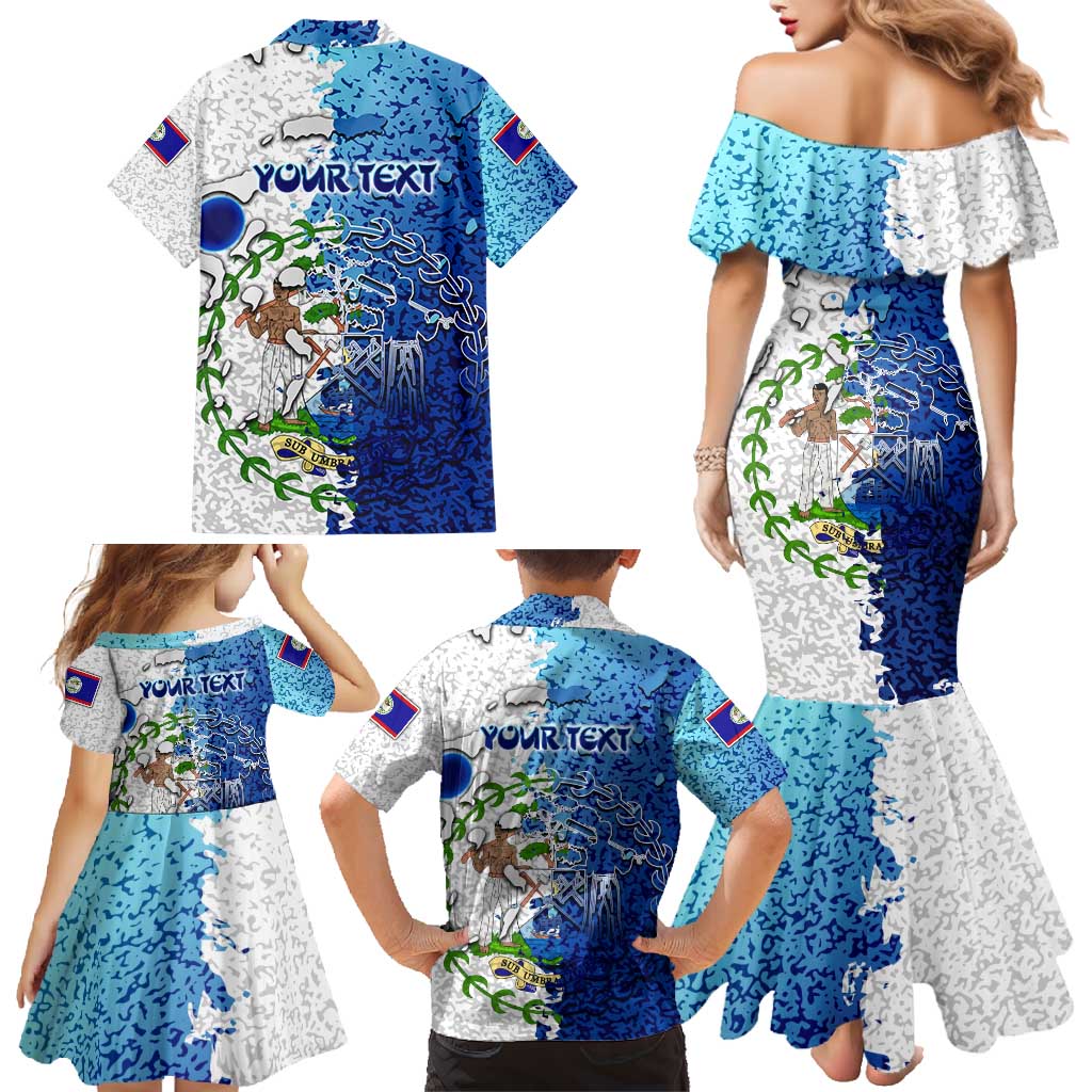The Deep Heart Of Belize Family Matching Mermaid Dress and Hawaiian Shirt Belize Abstract Heritage Ocean Blue Splash Art - Wonder Print Shop