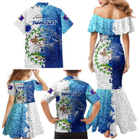 The Deep Heart Of Belize Family Matching Mermaid Dress and Hawaiian Shirt Belize Abstract Heritage Ocean Blue Splash Art - Wonder Print Shop