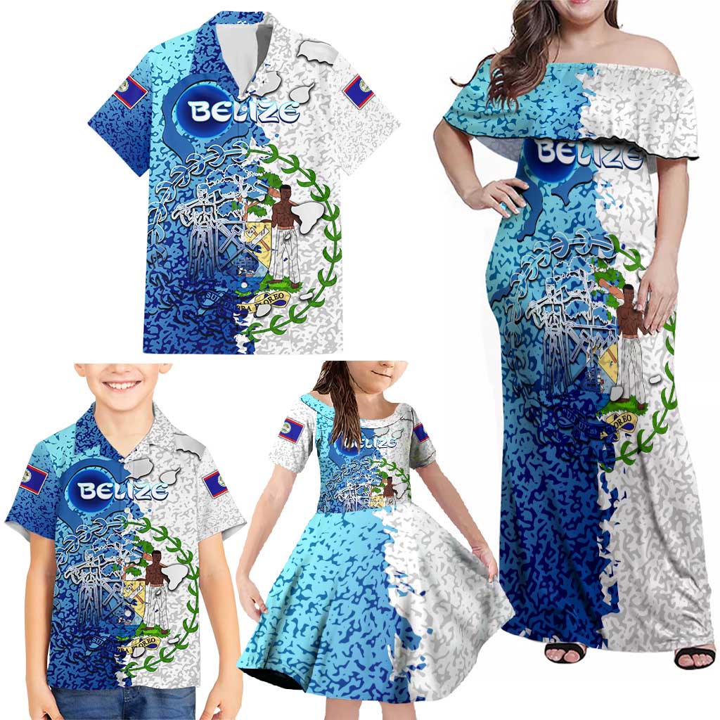 The Deep Heart Of Belize Family Matching Off Shoulder Maxi Dress and Hawaiian Shirt Belize Abstract Heritage Ocean Blue Splash Art - Wonder Print Shop