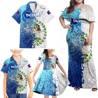 The Deep Heart Of Belize Family Matching Off Shoulder Maxi Dress and Hawaiian Shirt Belize Abstract Heritage Ocean Blue Splash Art - Wonder Print Shop
