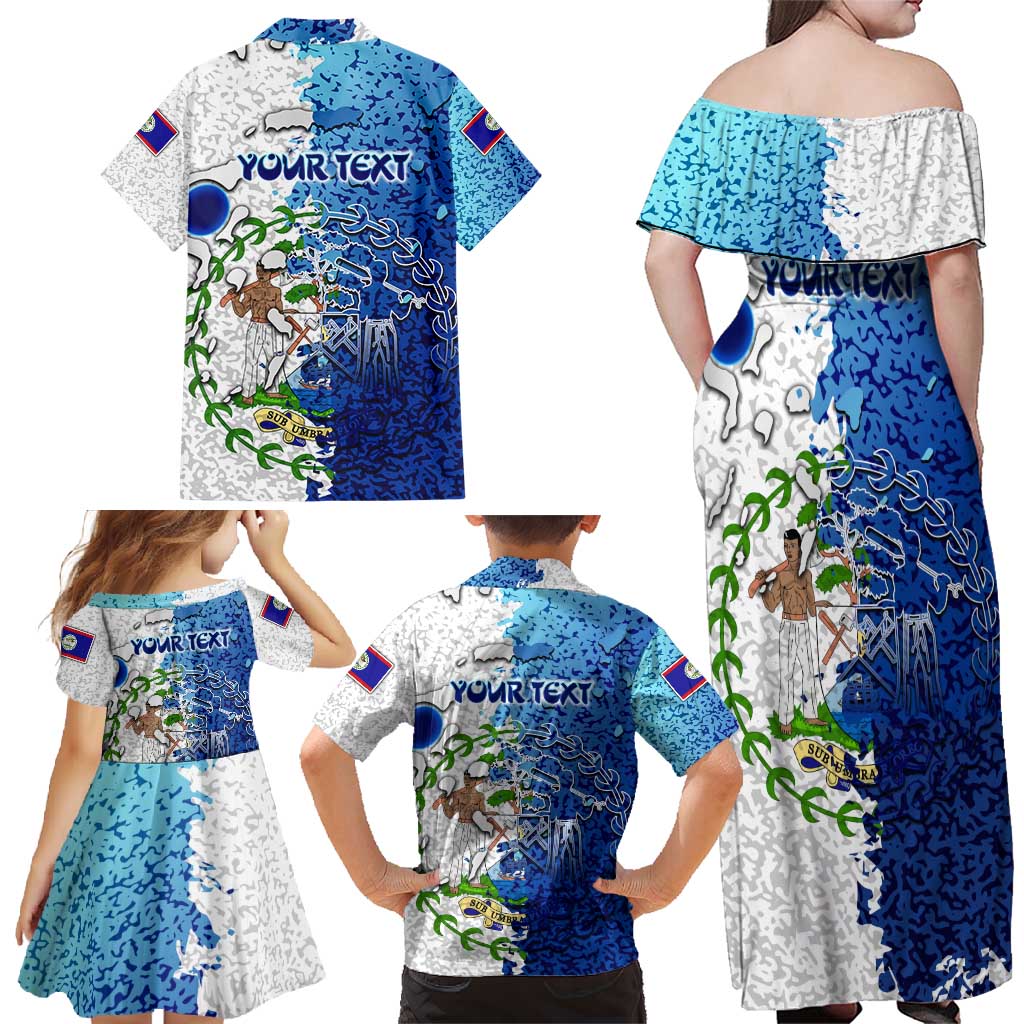 The Deep Heart Of Belize Family Matching Off Shoulder Maxi Dress and Hawaiian Shirt Belize Abstract Heritage Ocean Blue Splash Art - Wonder Print Shop