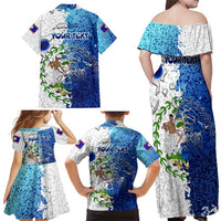 The Deep Heart Of Belize Family Matching Off Shoulder Maxi Dress and Hawaiian Shirt Belize Abstract Heritage Ocean Blue Splash Art - Wonder Print Shop