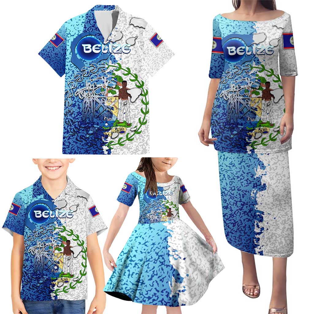 The Deep Heart Of Belize Family Matching Puletasi and Hawaiian Shirt Belize Abstract Heritage Ocean Blue Splash Art - Wonder Print Shop