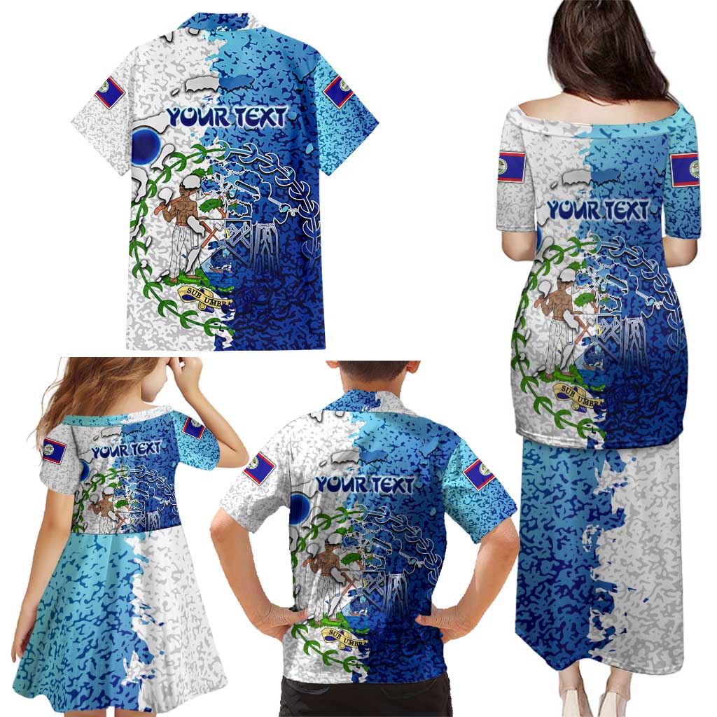 The Deep Heart Of Belize Family Matching Puletasi and Hawaiian Shirt Belize Abstract Heritage Ocean Blue Splash Art - Wonder Print Shop