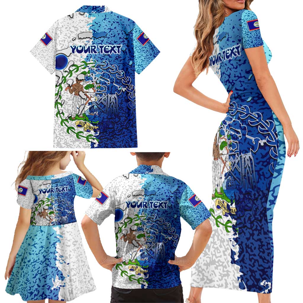 The Deep Heart Of Belize Family Matching Short Sleeve Bodycon Dress and Hawaiian Shirt Belize Abstract Heritage Ocean Blue Splash Art - Wonder Print Shop