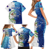The Deep Heart Of Belize Family Matching Short Sleeve Bodycon Dress and Hawaiian Shirt Belize Abstract Heritage Ocean Blue Splash Art - Wonder Print Shop