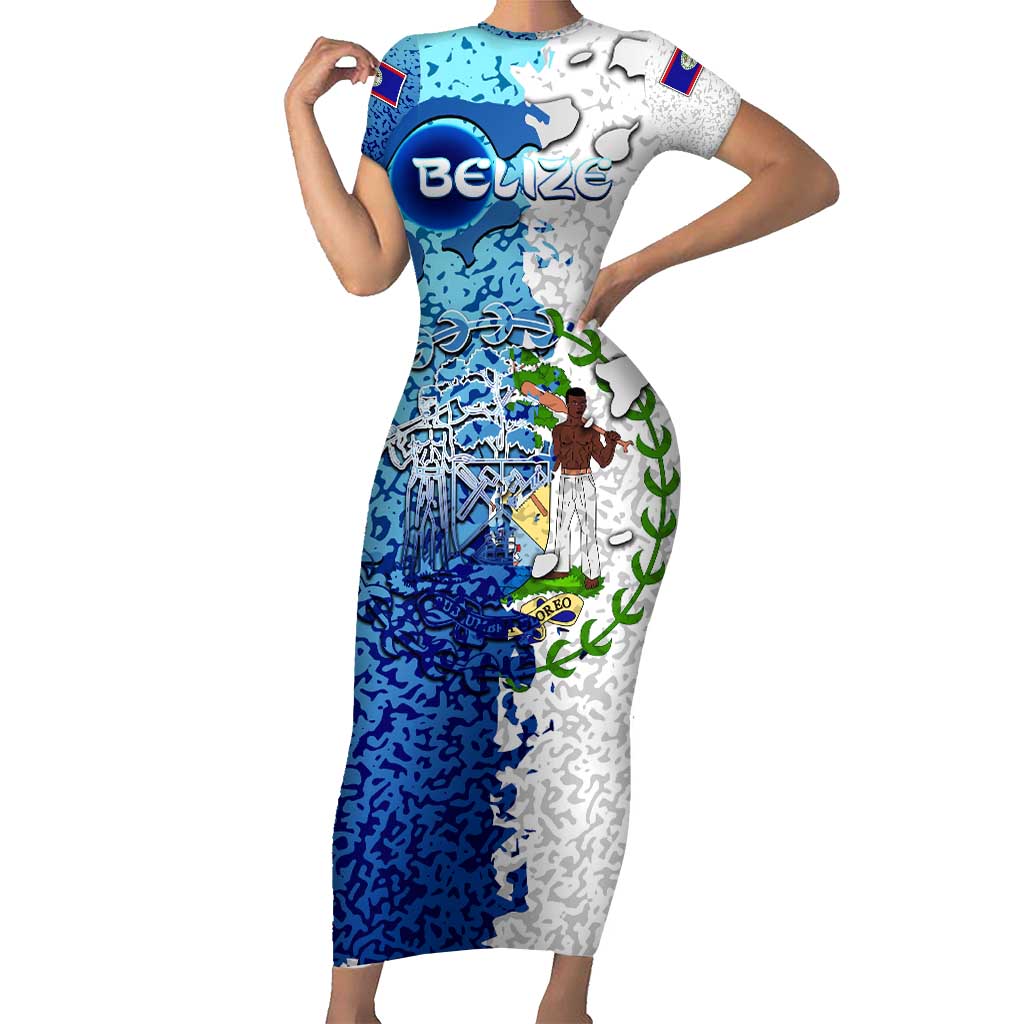 The Deep Heart Of Belize Family Matching Short Sleeve Bodycon Dress and Hawaiian Shirt Belize Abstract Heritage Ocean Blue Splash Art - Wonder Print Shop