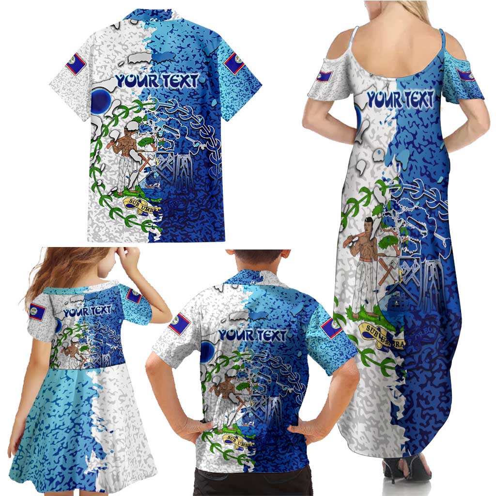 The Deep Heart Of Belize Family Matching Summer Maxi Dress and Hawaiian Shirt Belize Abstract Heritage Ocean Blue Splash Art - Wonder Print Shop