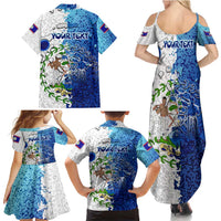 The Deep Heart Of Belize Family Matching Summer Maxi Dress and Hawaiian Shirt Belize Abstract Heritage Ocean Blue Splash Art - Wonder Print Shop