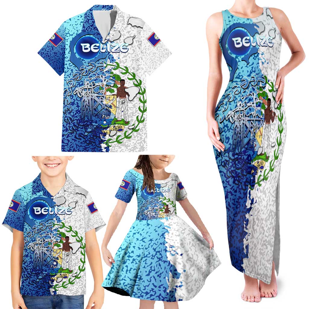The Deep Heart Of Belize Family Matching Tank Maxi Dress and Hawaiian Shirt Belize Abstract Heritage Ocean Blue Splash Art - Wonder Print Shop