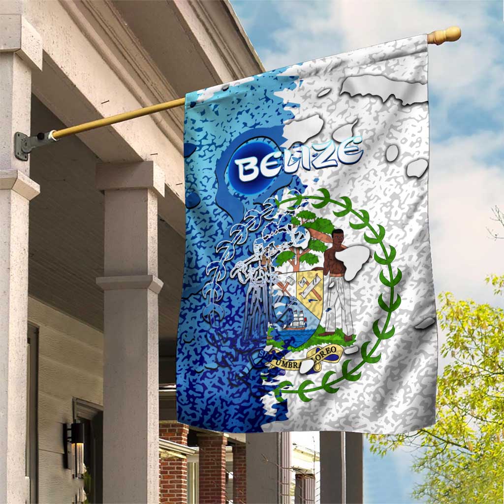 The Deep Heart Of Belize Garden Flag Belize Abstract Heritage Ocean Blue Splash Art - Wonder Print Shop
