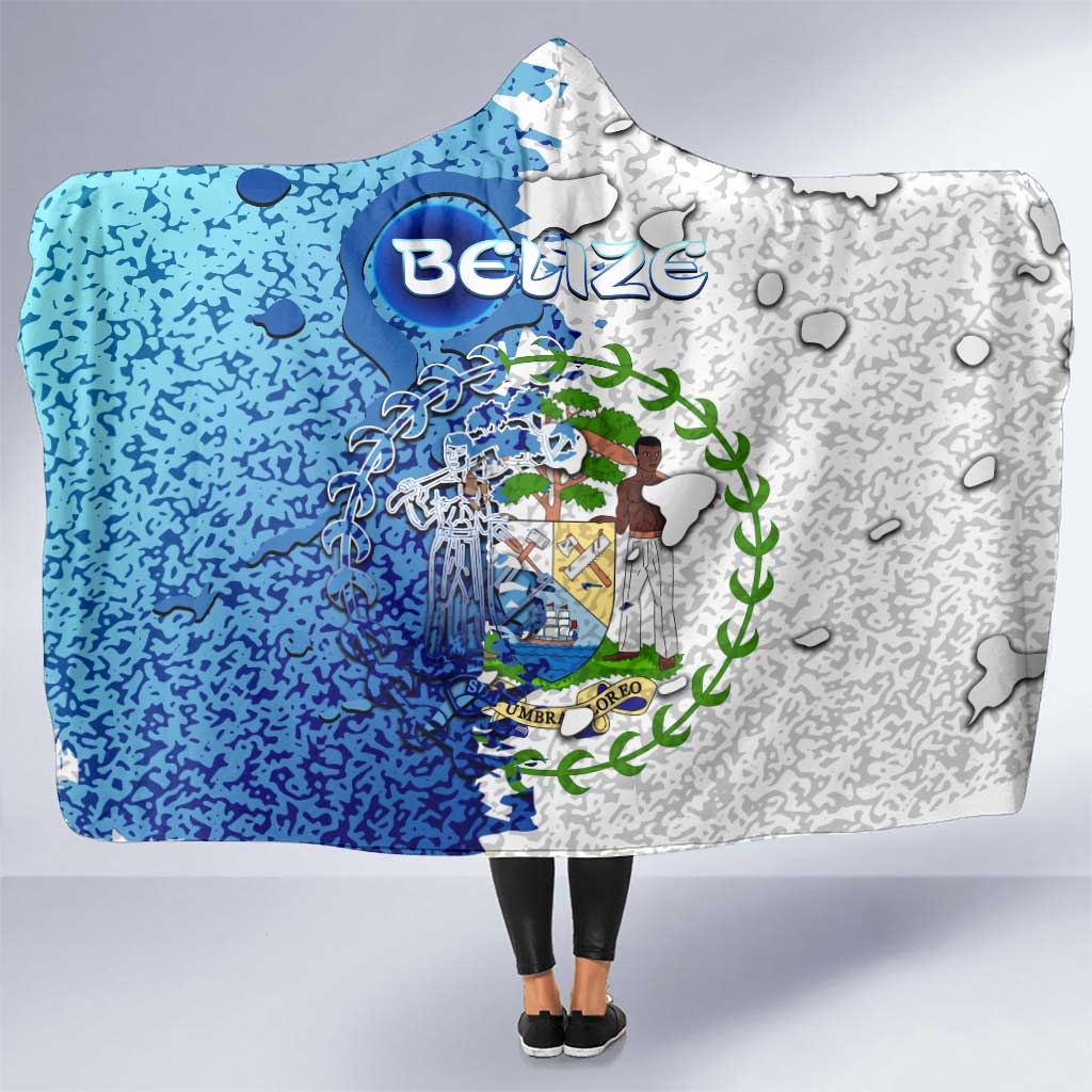 The Deep Heart Of Belize Hooded Blanket Belize Abstract Heritage Ocean Blue Splash Art - Wonder Print Shop