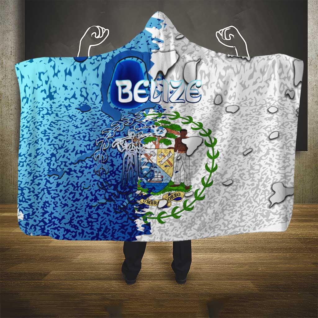 The Deep Heart Of Belize Hooded Blanket Belize Abstract Heritage Ocean Blue Splash Art - Wonder Print Shop