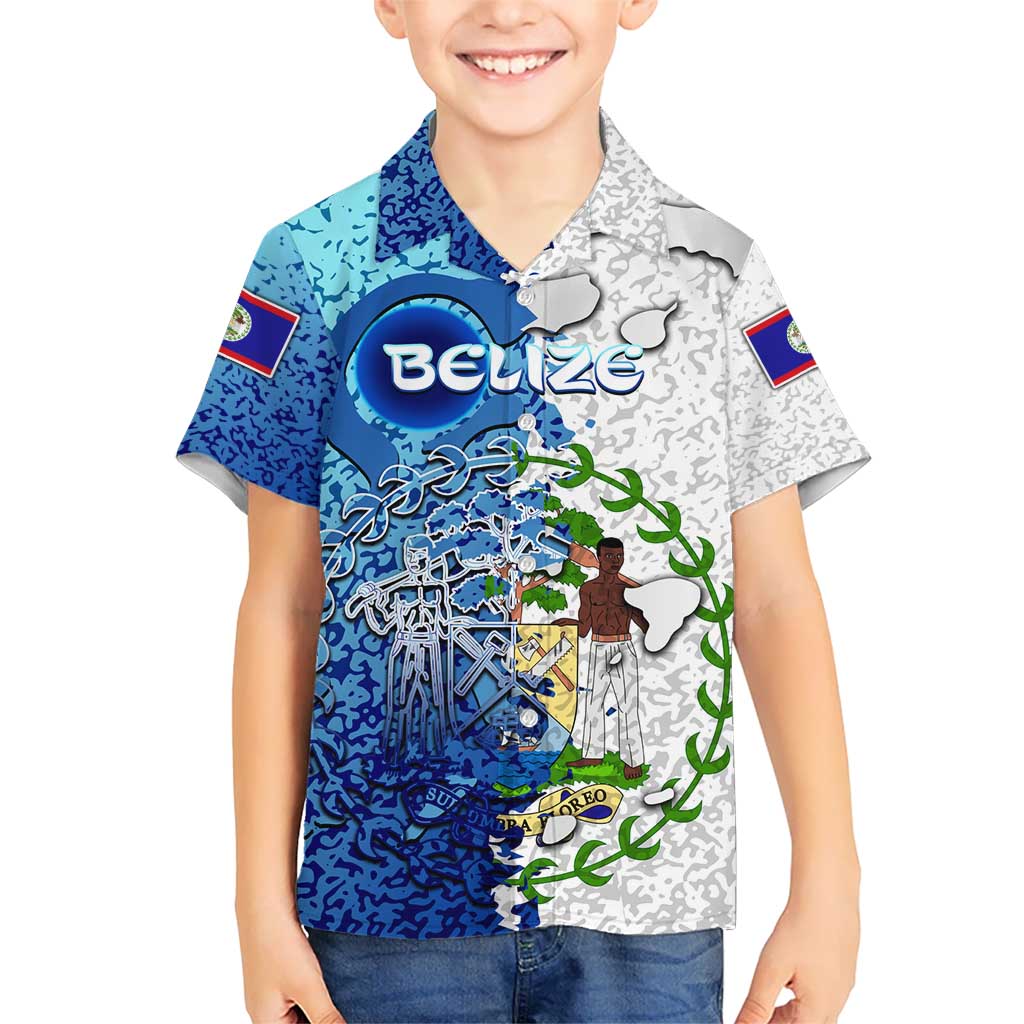 The Deep Heart Of Belize Kid Hawaiian Shirt Belize Abstract Heritage Ocean Blue Splash Art - Wonder Print Shop