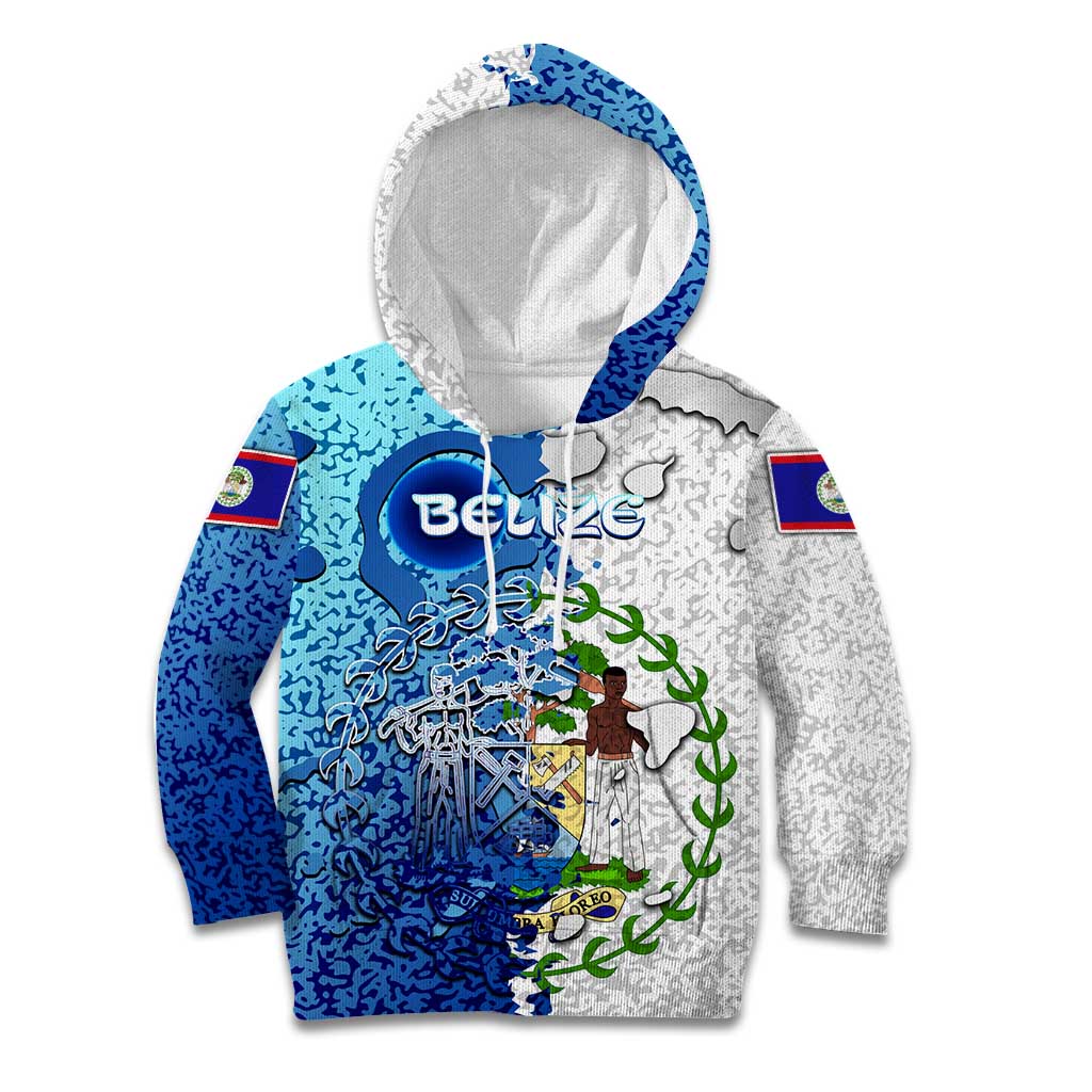 The Deep Heart Of Belize Kid Hoodie Belize Abstract Heritage Ocean Blue Splash Art - Wonder Print Shop