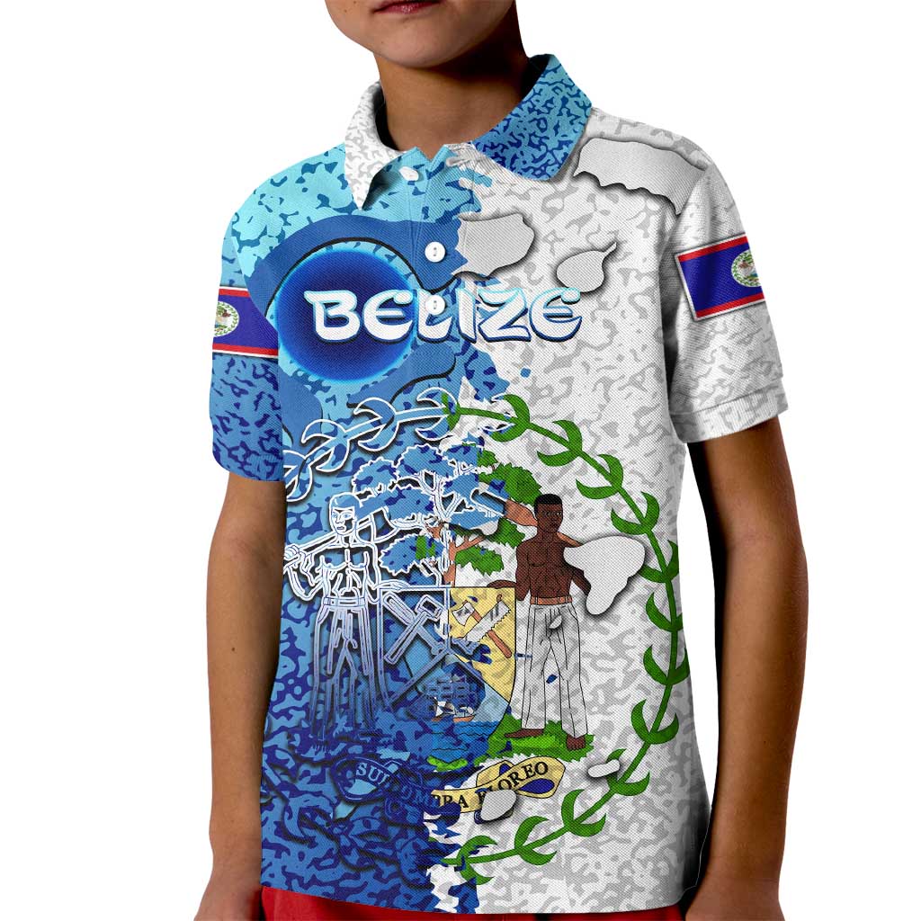 The Deep Heart Of Belize Kid Polo Shirt Belize Abstract Heritage Ocean Blue Splash Art - Wonder Print Shop