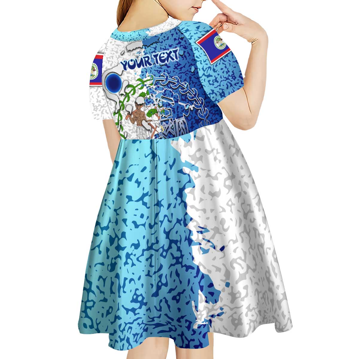 The Deep Heart Of Belize Kid Short Sleeve Dress Belize Abstract Heritage Ocean Blue Splash Art - Wonder Print Shop