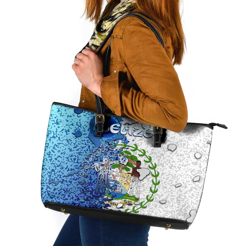 The Deep Heart Of Belize Leather Tote Bag Belize Abstract Heritage Ocean Blue Splash Art - Wonder Print Shop