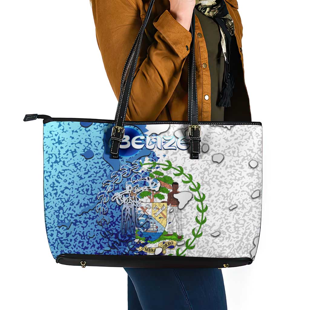 The Deep Heart Of Belize Leather Tote Bag Belize Abstract Heritage Ocean Blue Splash Art - Wonder Print Shop