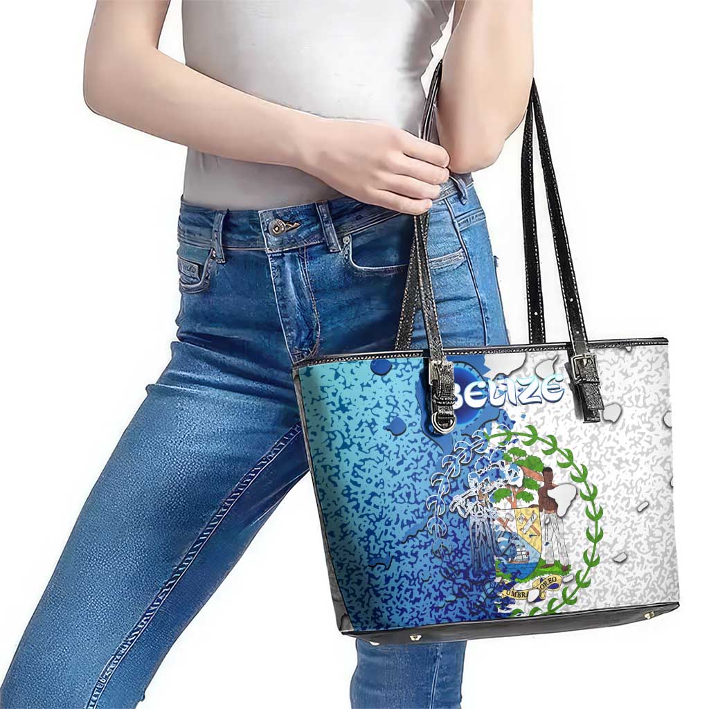 The Deep Heart Of Belize Leather Tote Bag Belize Abstract Heritage Ocean Blue Splash Art - Wonder Print Shop