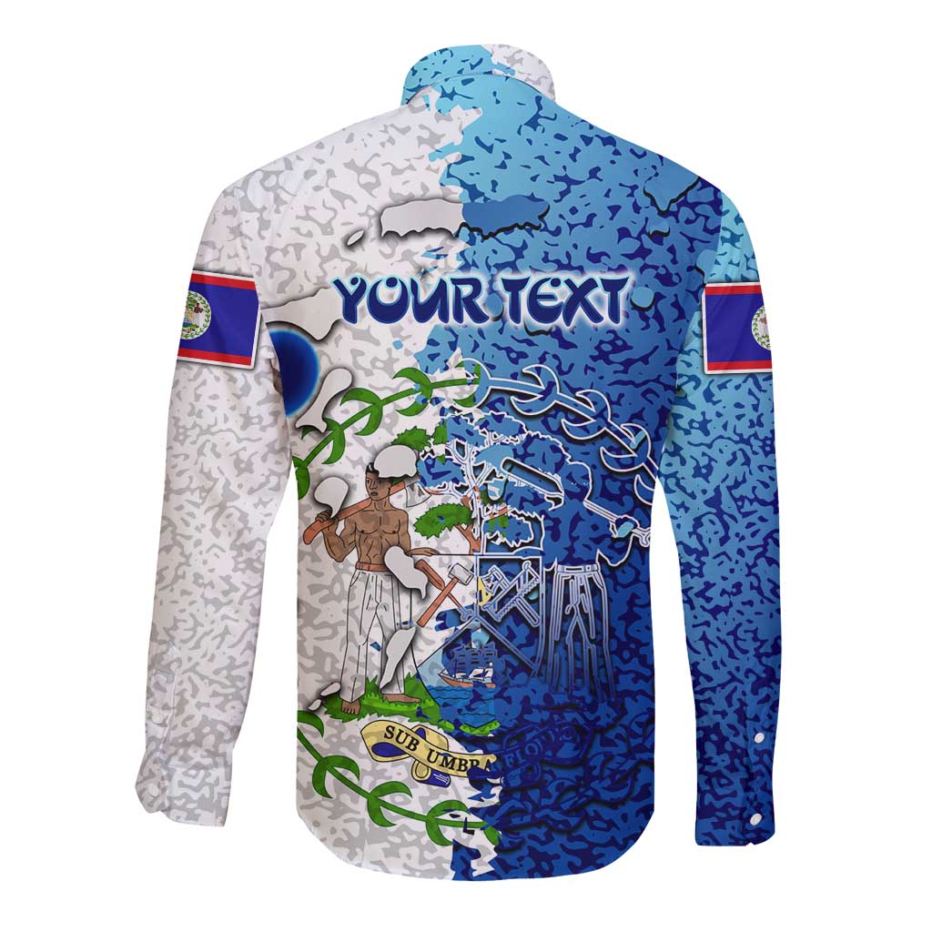 The Deep Heart Of Belize Long Sleeve Button Shirt Belize Abstract Heritage Ocean Blue Splash Art - Wonder Print Shop