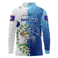 The Deep Heart Of Belize Long Sleeve Polo Shirt Belize Abstract Heritage Ocean Blue Splash Art - Wonder Print Shop