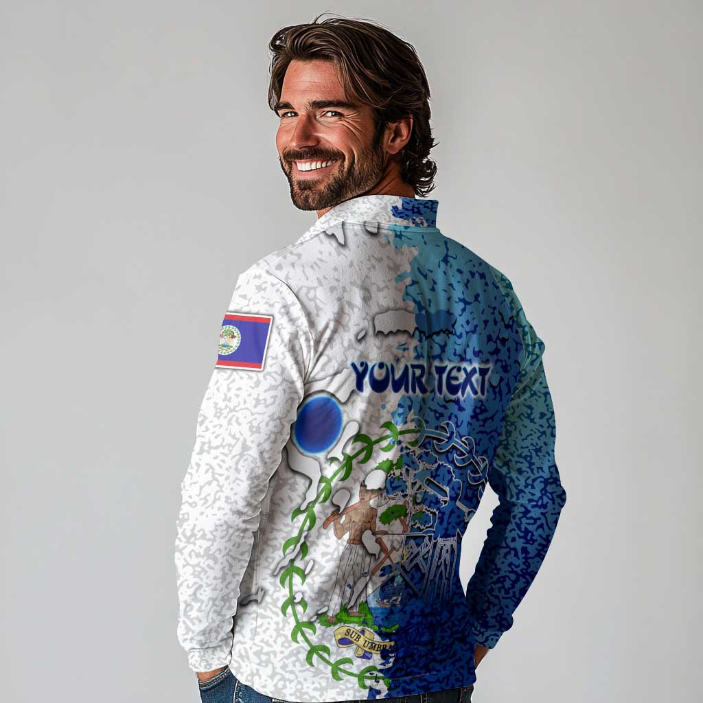 The Deep Heart Of Belize Long Sleeve Polo Shirt Belize Abstract Heritage Ocean Blue Splash Art - Wonder Print Shop