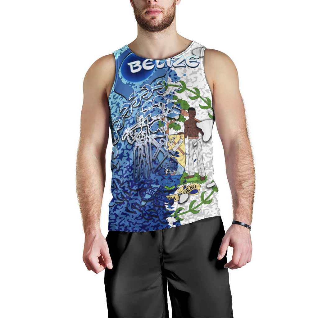 The Deep Heart Of Belize Men Tank Top Belize Abstract Heritage Ocean Blue Splash Art - Wonder Print Shop