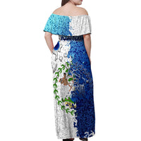 The Deep Heart Of Belize Off Shoulder Maxi Dress Belize Abstract Heritage Ocean Blue Splash Art - Wonder Print Shop