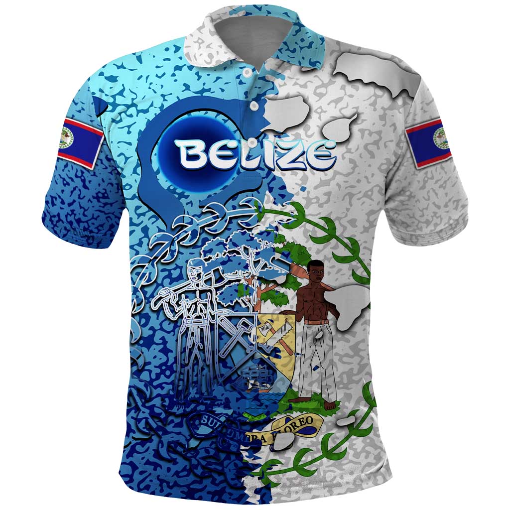 The Deep Heart Of Belize Polo Shirt Belize Abstract Heritage Ocean Blue Splash Art - Wonder Print Shop