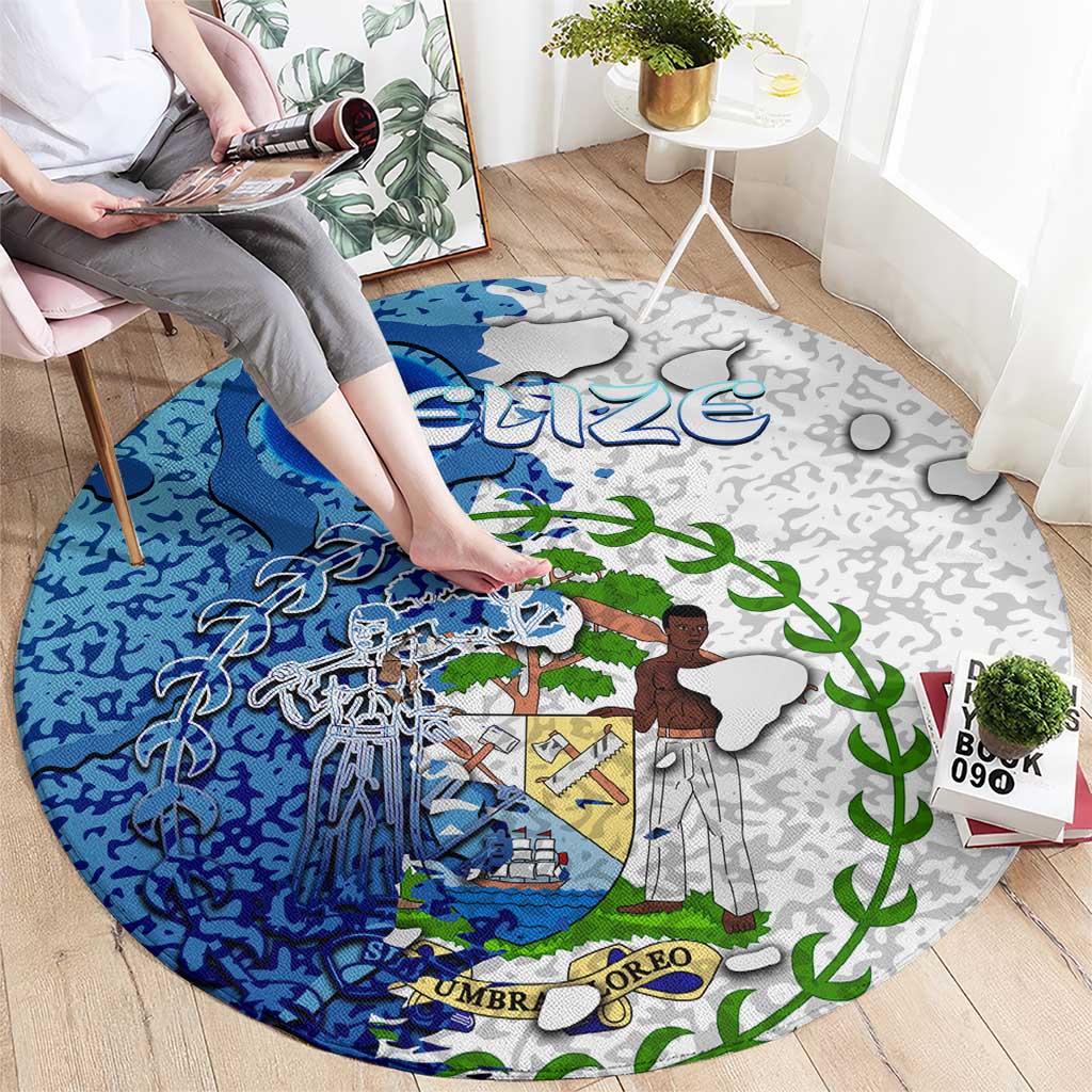 The Deep Heart Of Belize Round Carpet Belize Abstract Heritage Ocean Blue Splash Art - Wonder Print Shop